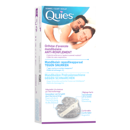 Orthèse anti-ronflement Quies dans son étui – solution pratique et hygiénique pour un sommeil paisible