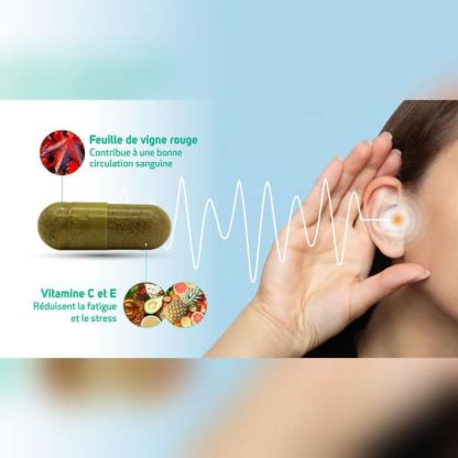 Gélule Jour Audiclar – ginkgo biloba 140 mg et vigne rouge 200 mg pour soutenir la circulation et réduire la fatigue auditive