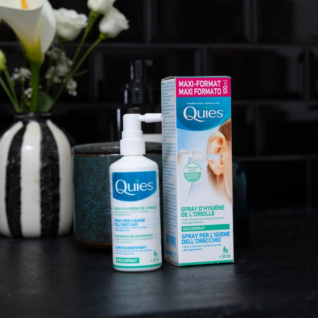 Packaging Quies Docuspray pour l'hygiène et le nettoyage des oreilles
