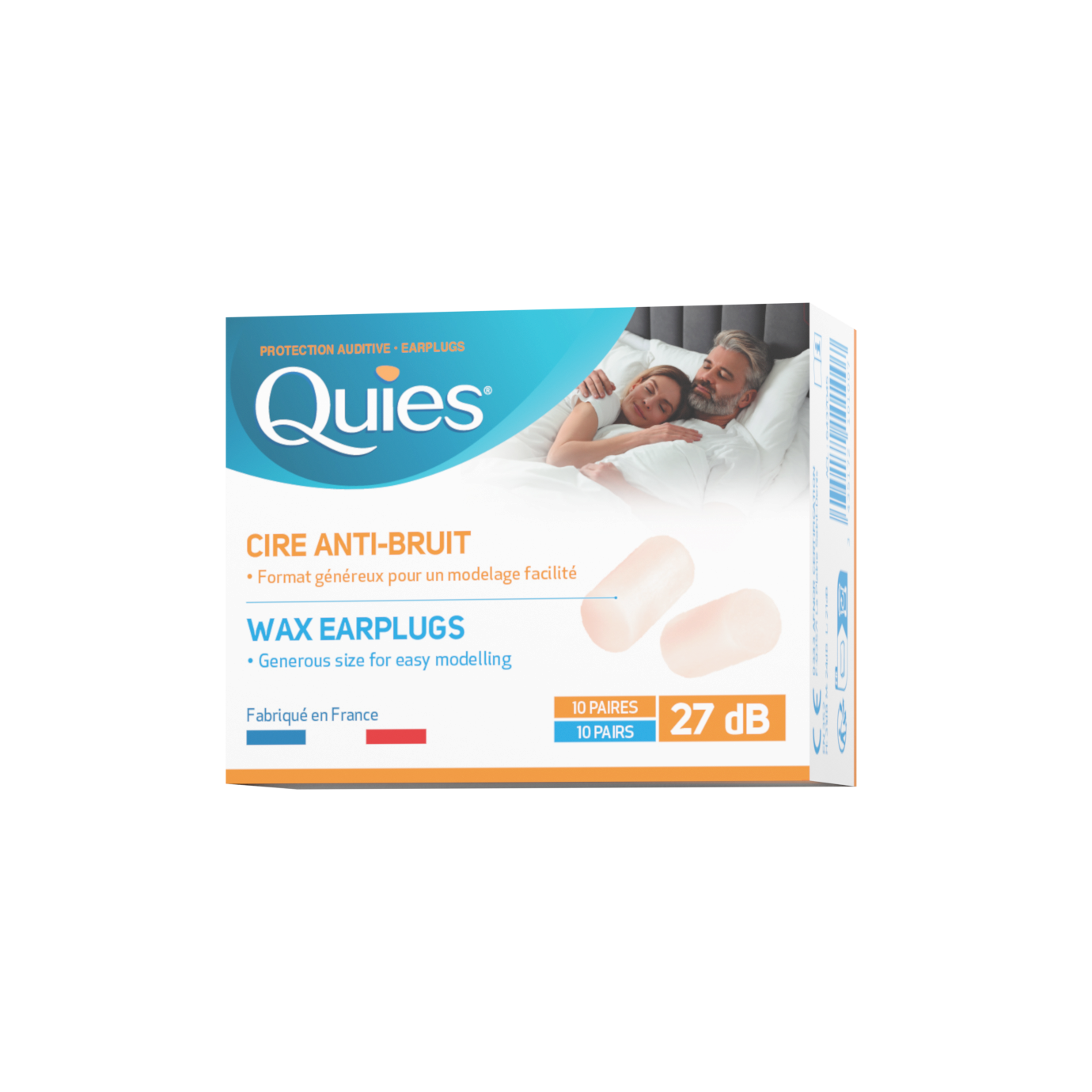 Boules Quies en cire grand format présentées sur packaging frontal de la nouvelle version avec protection auditive et confort d’utilisation